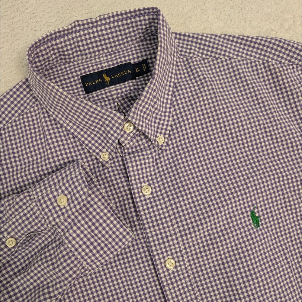 Ralph Lauren‎ LS Button Down Purple & White Gingham check Shirt Men's XL